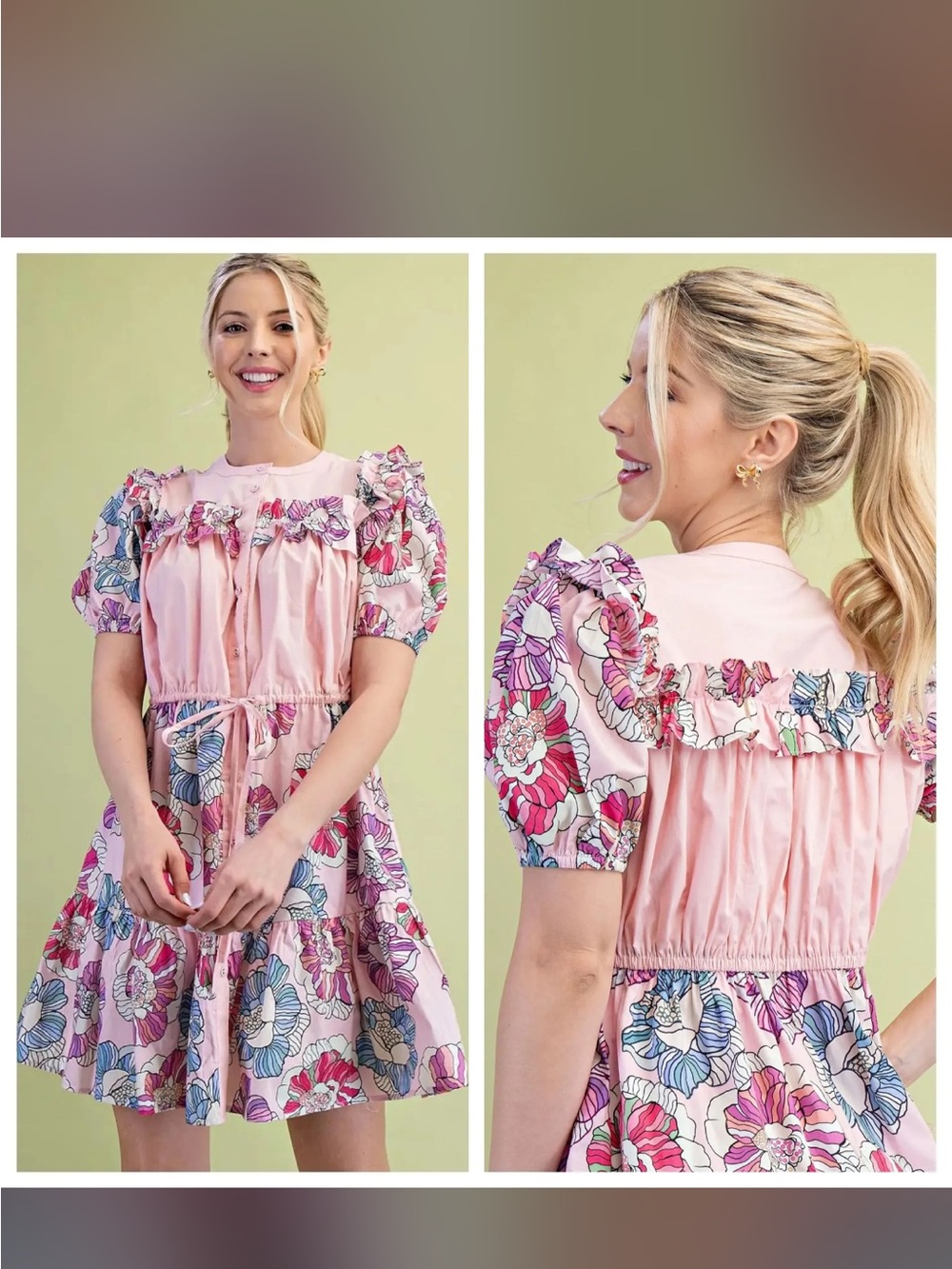 ' Pink Floral Ruffle Dress by Gigio